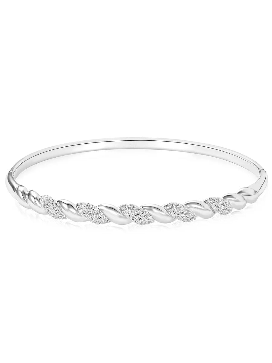 Peora Modern Braided Rope Twist CZ Silver Kada