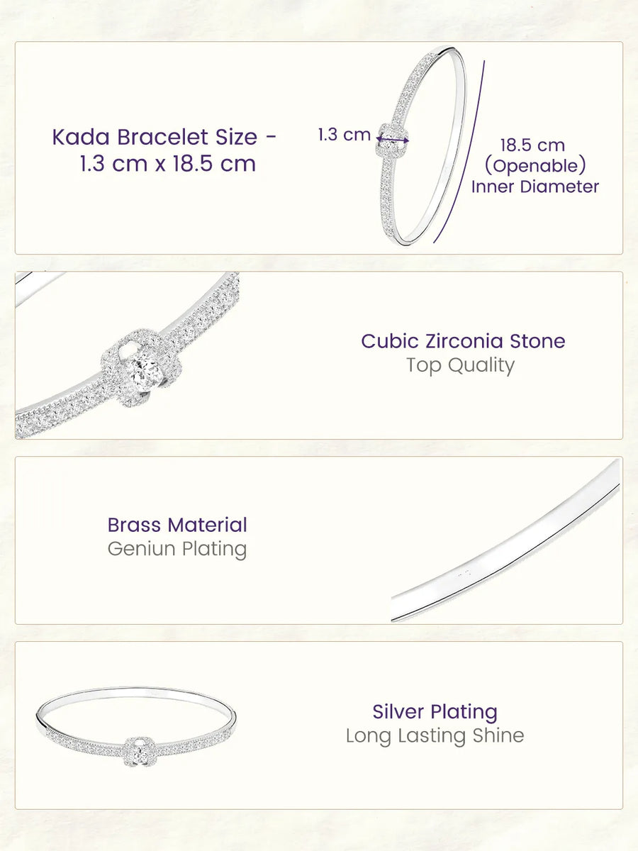 Peora Slim Loop Knot Zircon Silver Bracelet