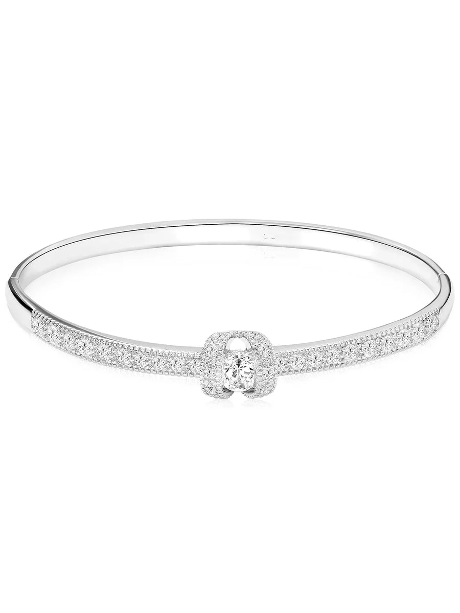 Peora Slim Loop Knot Zircon Silver Bracelet