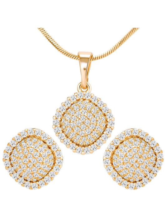 Peora Cushion Style CZ Gold Pendant Set