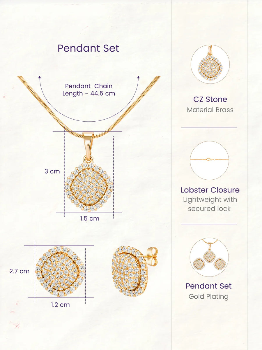 Peora Cushion Style CZ Gold Pendant Set