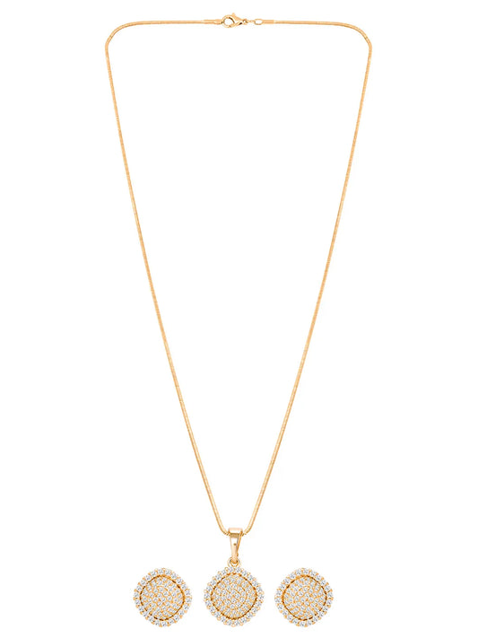 Peora Cushion Style CZ Gold Pendant Set