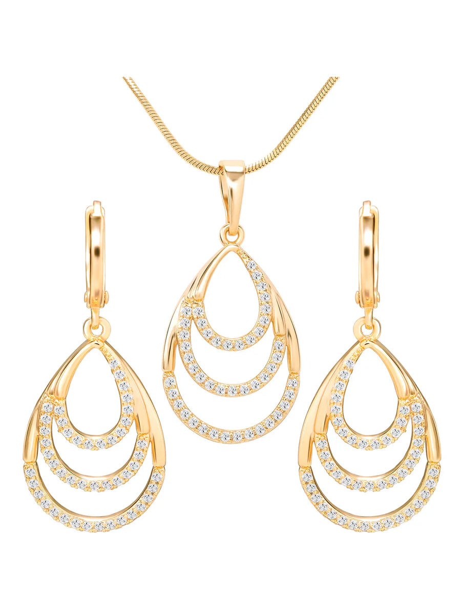 Peora Multi Layer Pear Shape Drop Pendant Set