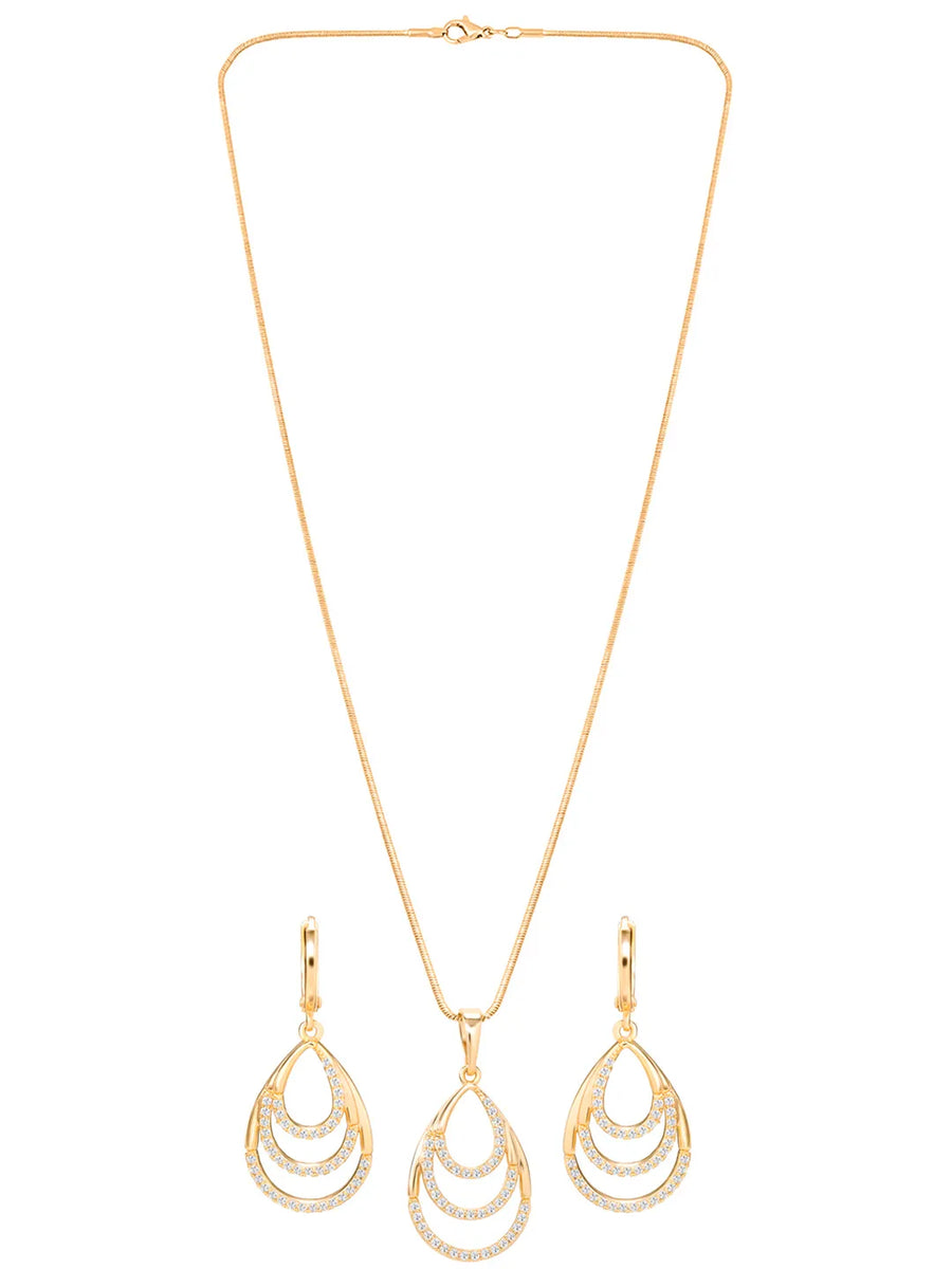 Peora Multi Layer Pear Shape Drop Pendant Set