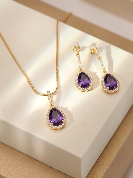 Peora Royal Story Purple Pendant Set For Women