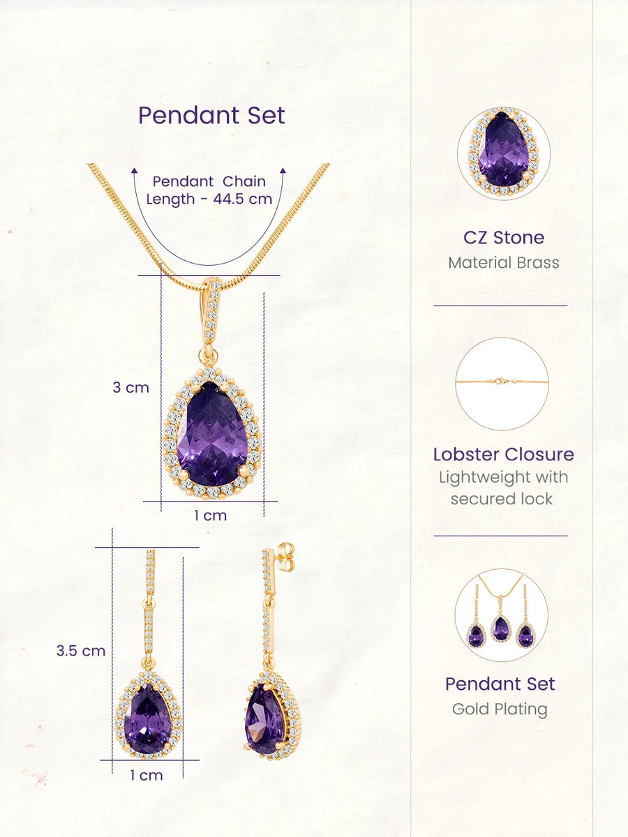 Peora Royal Story Purple Pendant Set For Women