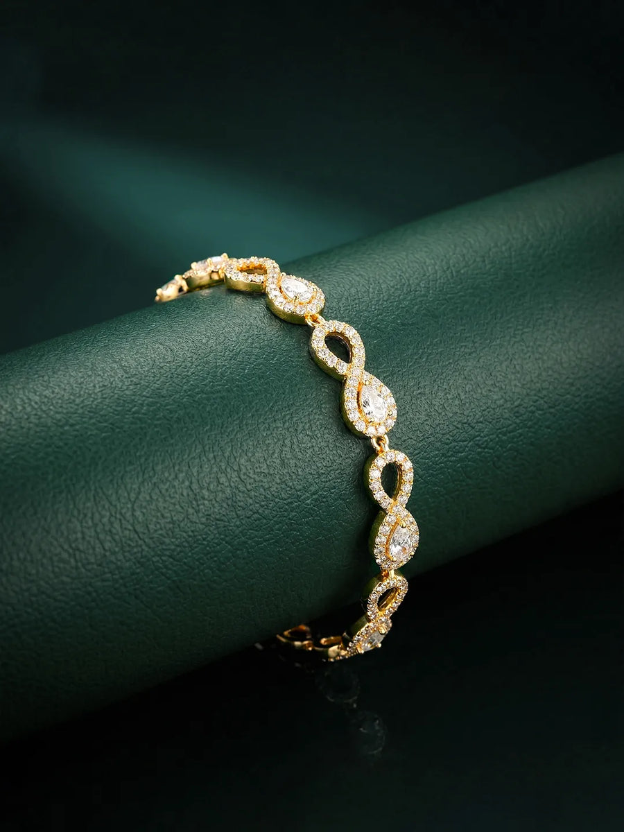 Linked CZ Infinity Loop Gold Bracelet