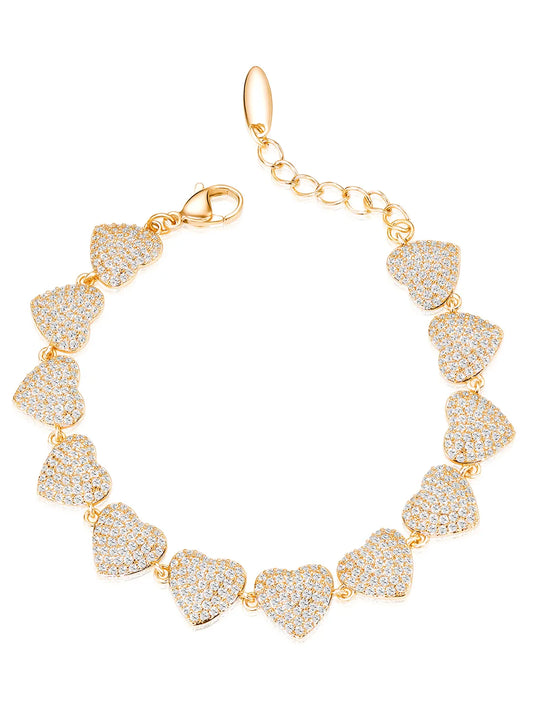 Passion Heart Link CZ Gold Bracelet