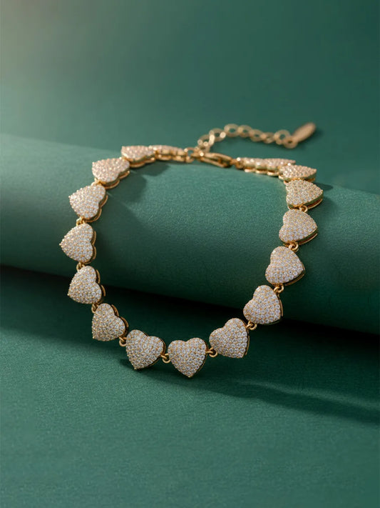 Passion Heart Link CZ Gold Bracelet