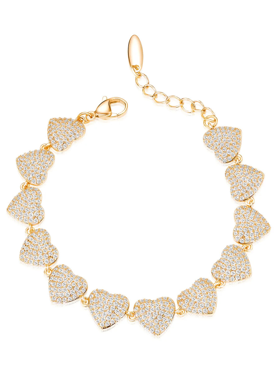 Passion Heart Link CZ Gold Bracelet