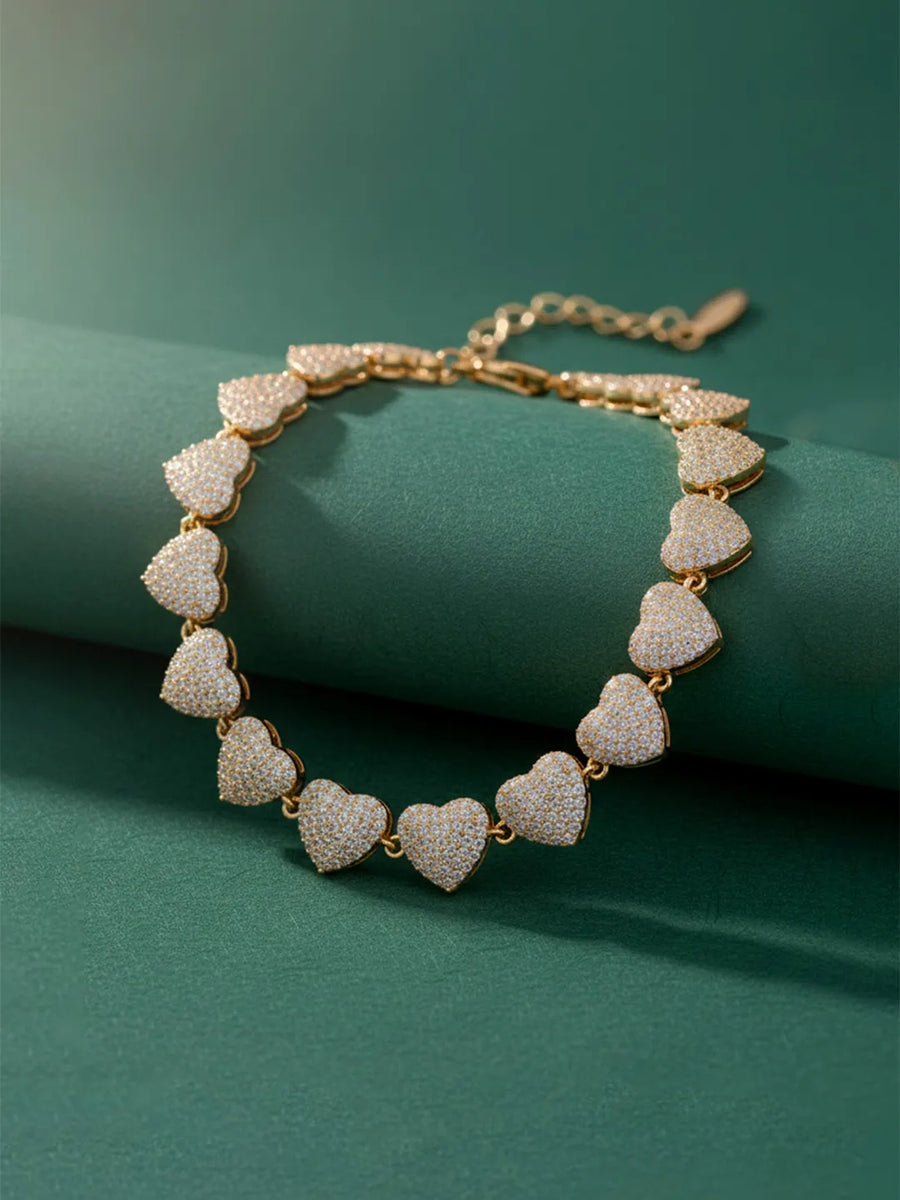 Passion Heart Link CZ Gold Bracelet