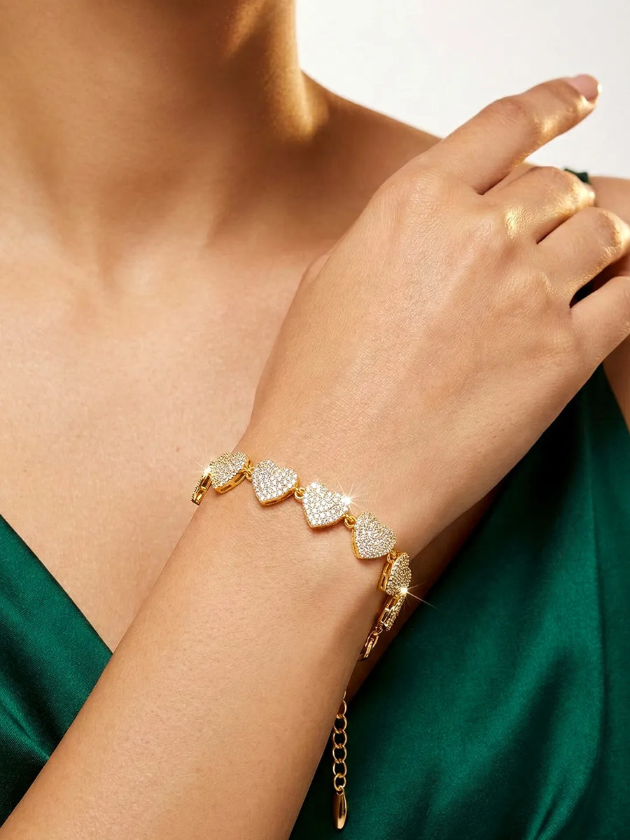 Passion Heart Link CZ Gold Bracelet