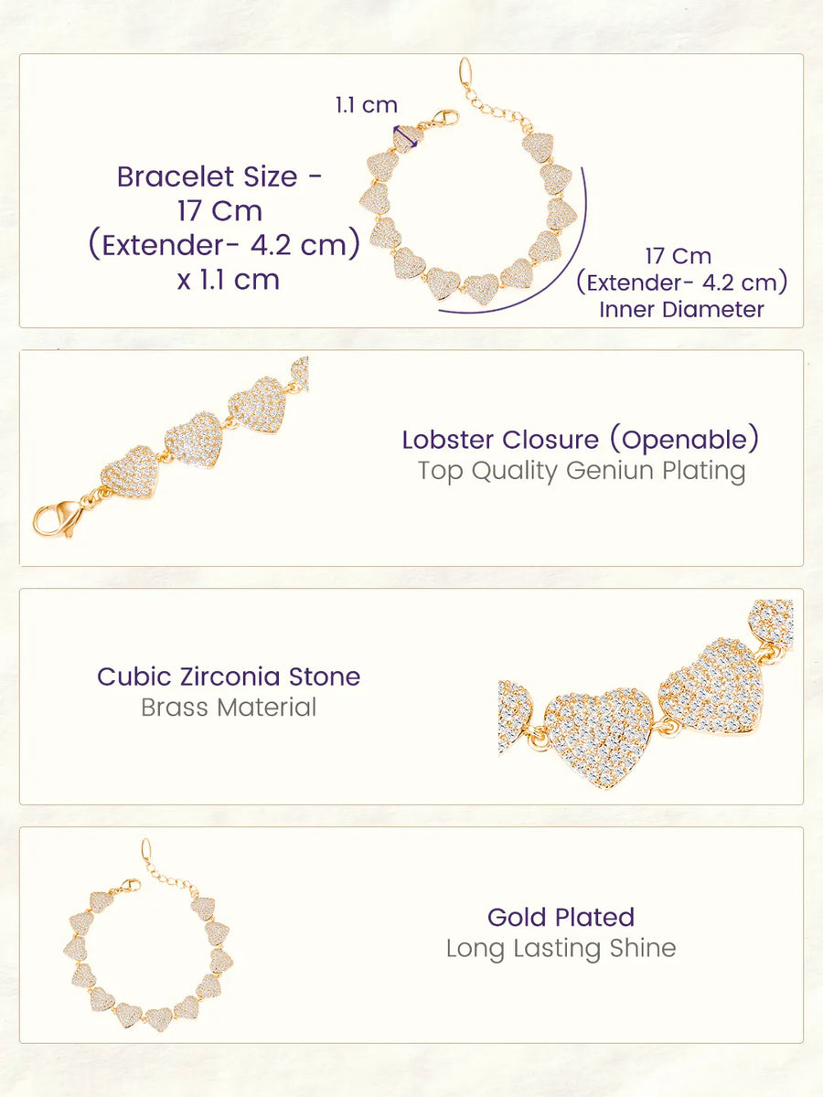 Passion Heart Link CZ Gold Bracelet