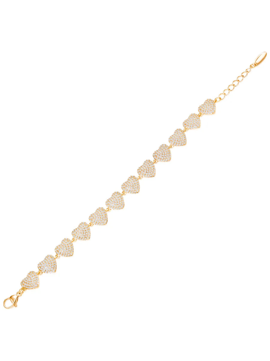 Passion Heart Link CZ Gold Bracelet