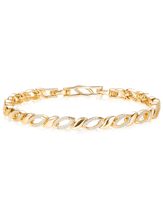 Sleek Interlinked CZ Gold Chain Bracelet