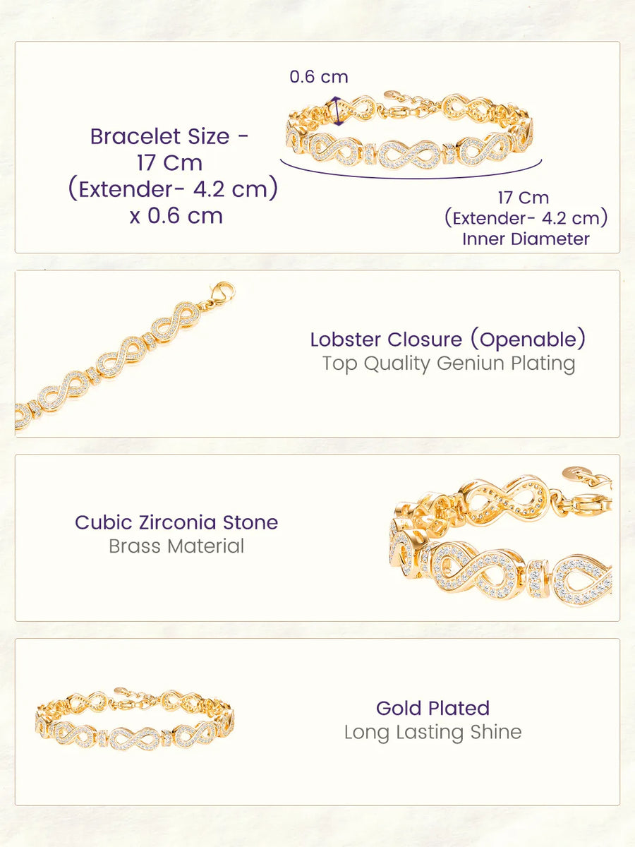 Infinity Wish CZ Gold Bracelet For Women