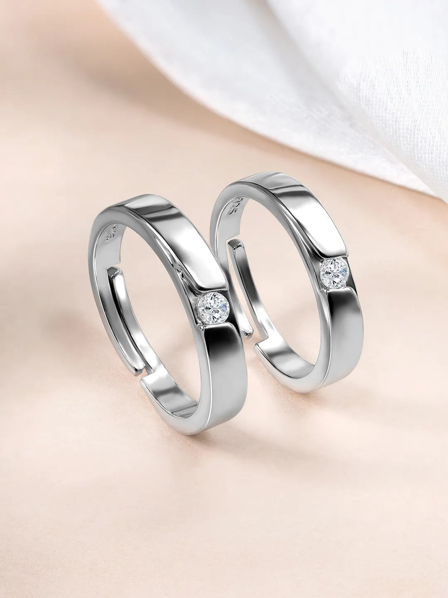 Symbolic Sparkle Solitaire Couple Rings