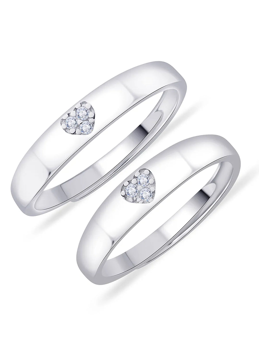 Heart Engraved Silver Couple Ring Band