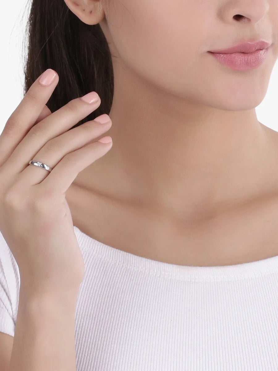 Heart Engraved Silver Couple Ring Band