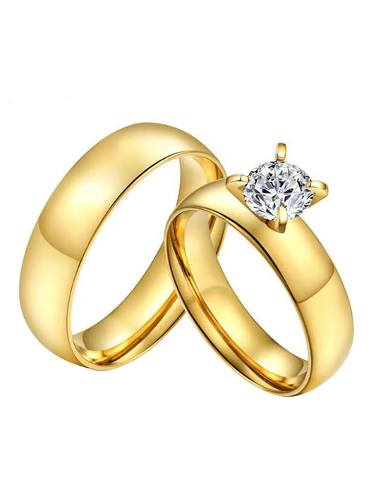 Premium Gold Solitaire Band Rings For Couples