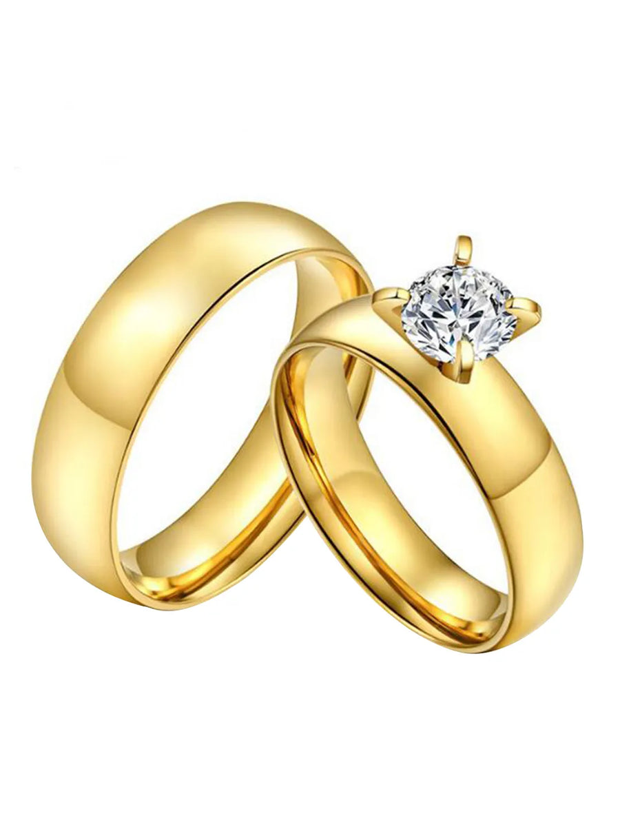 Premium Gold Solitaire Band Rings For Couples