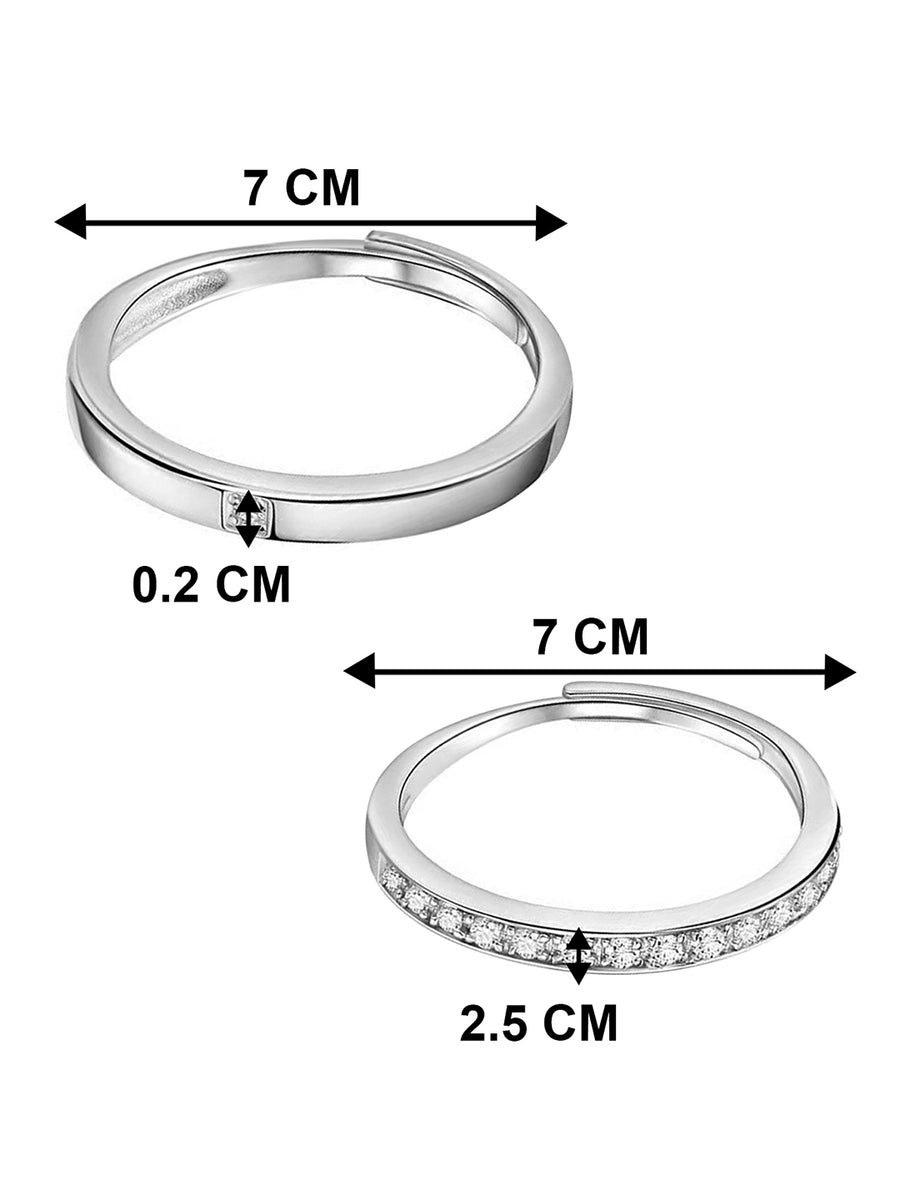 Infinite Spark CZ Couples Ring. Two Adjustable silver rings with embedded diamonds. Best for couples & as gifting.