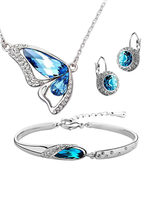 Ocean Blue Crystal Necklace Earring Bracelet Set