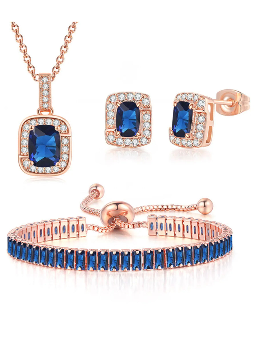Rose Gold Plated CZ Crystal Pendant Set