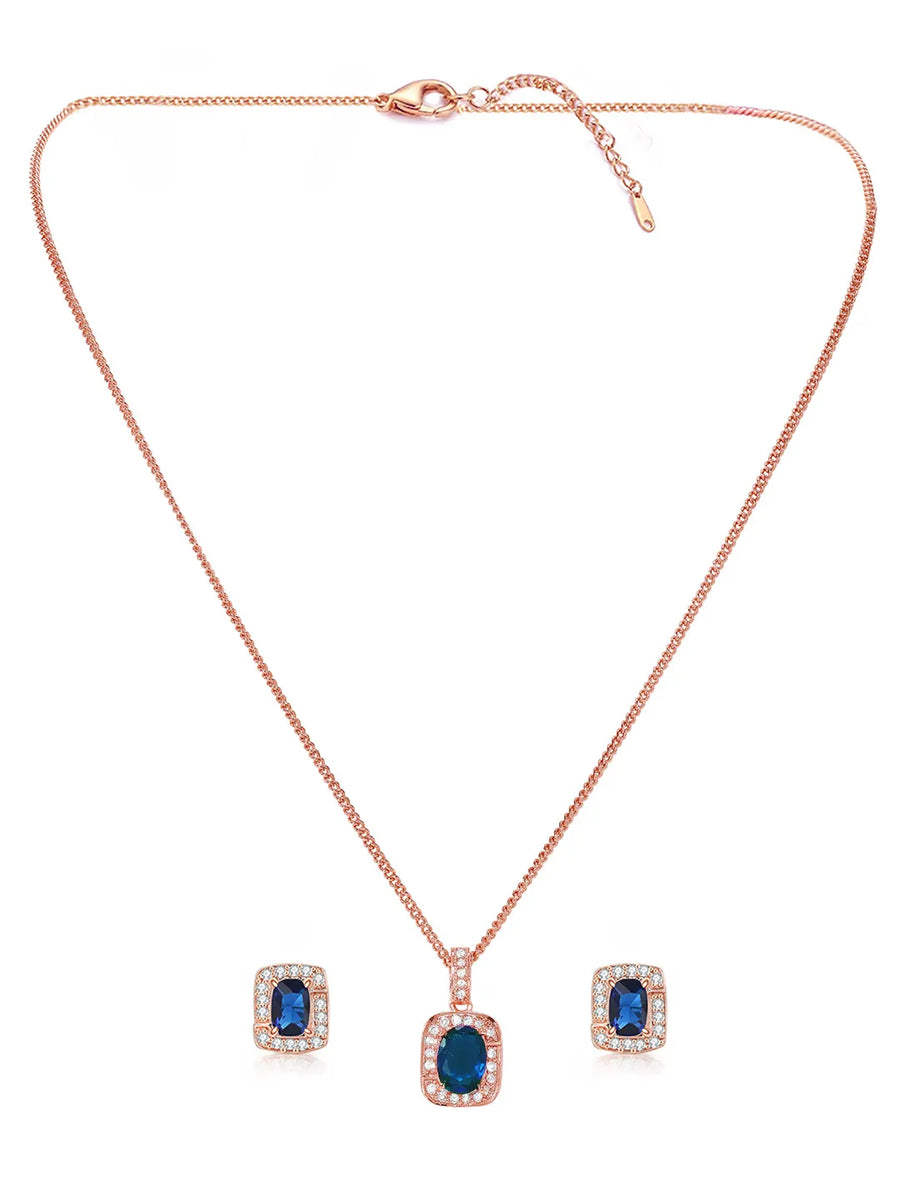 Rose Gold Plated CZ Crystal Pendant Set