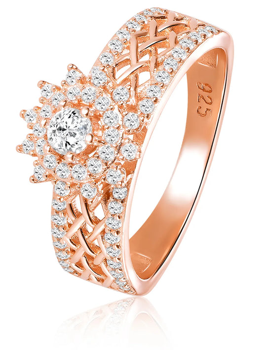 Peora 925 Rose Gold Silver Floral Statement Ring