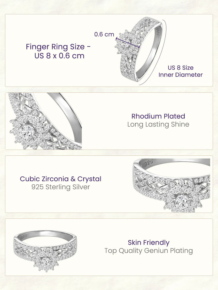 Peora 925 Sterling Silver Floral Statement Ring