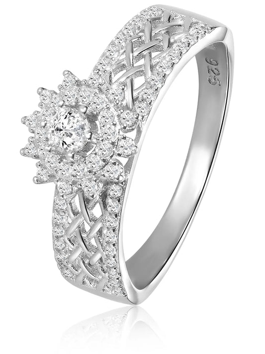 Peora 925 Sterling Silver Floral Statement Ring