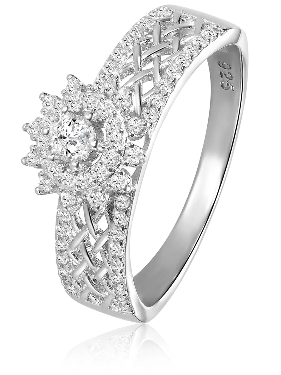 Peora 925 Sterling Silver Floral Statement Ring