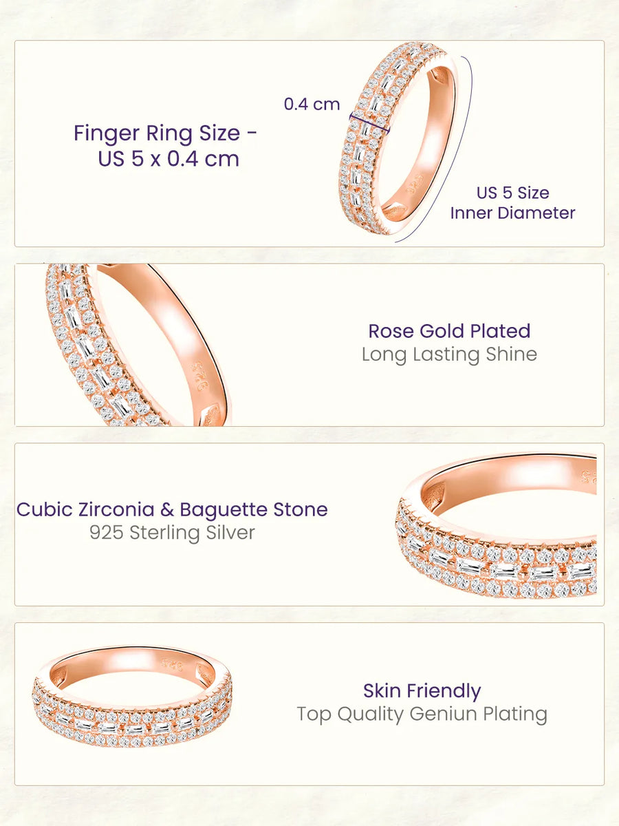 Peora Trio Row Rose Gold 925 Sterling Silver Ring