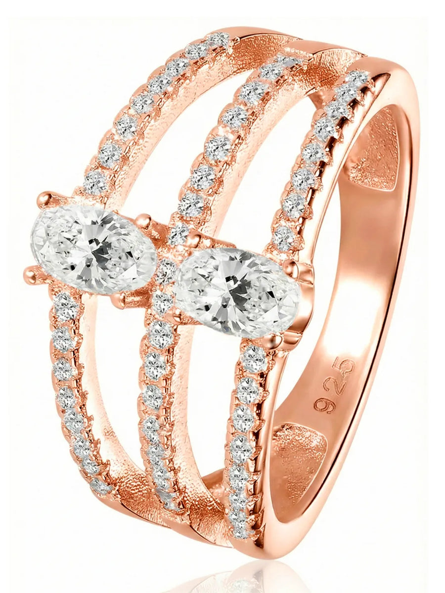 Peora Rose Gold 925 Silver Oval Double Ring