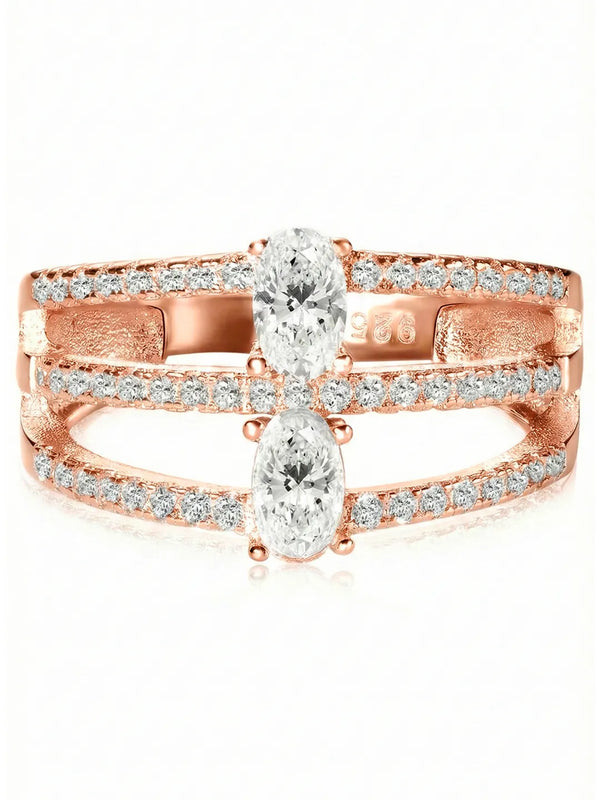 Peora Rose Gold 925 Silver Oval Double Ring