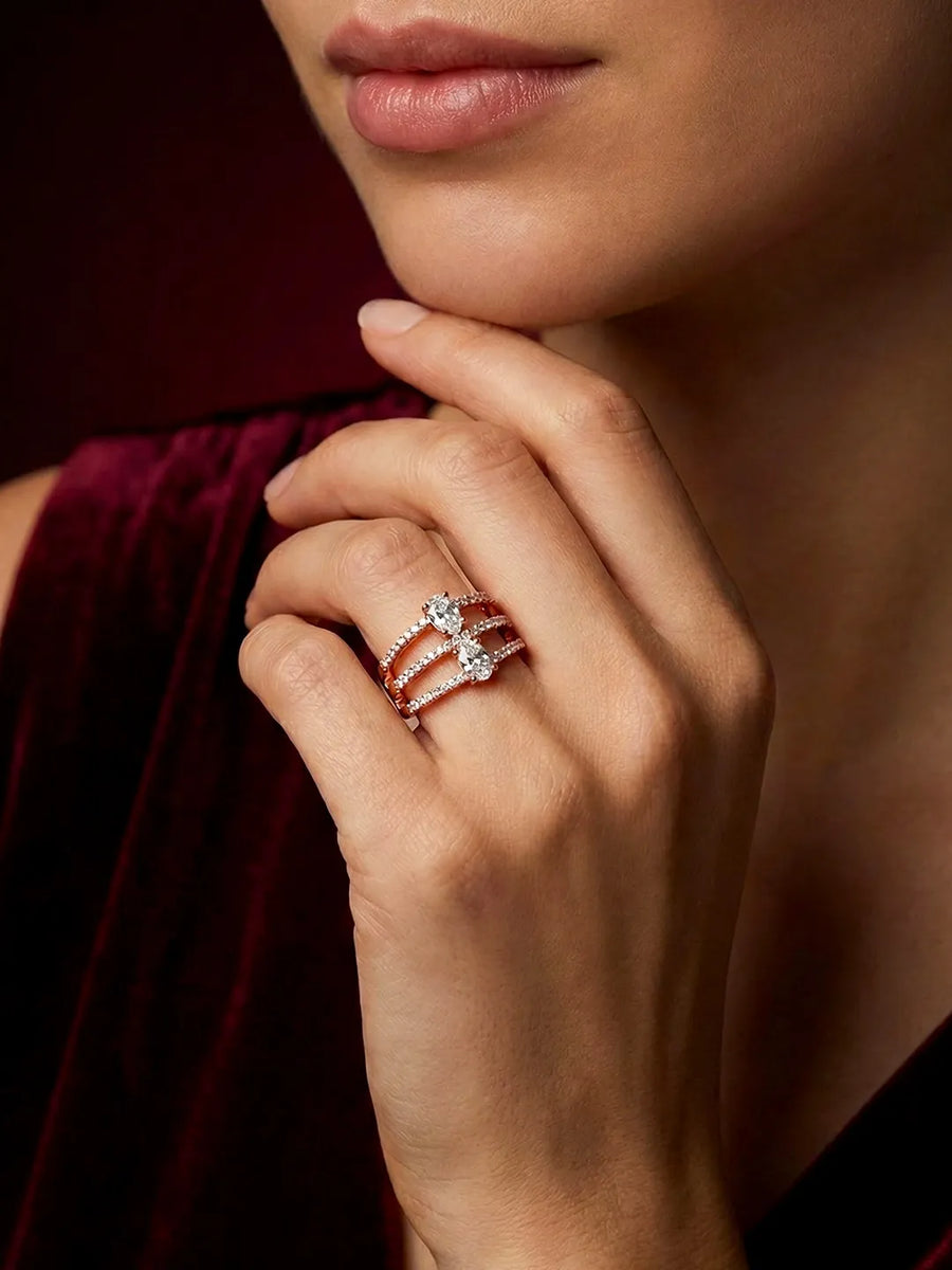 Peora Rose Gold 925 Silver Oval Double Ring