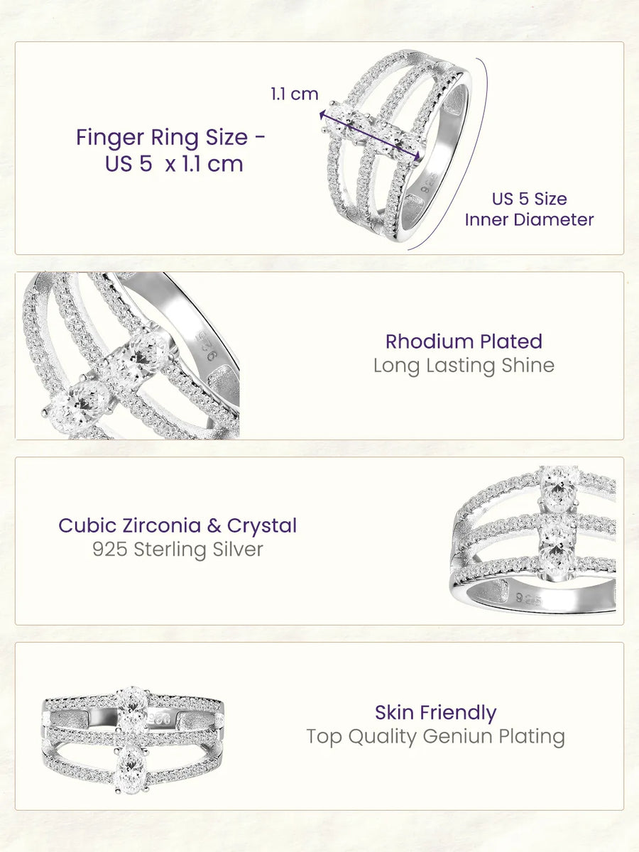 Peora Silver 925 Silver Oval Double Ring