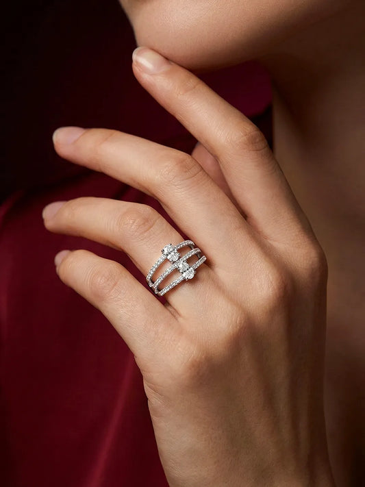 Peora Silver 925 Silver Oval Double Ring