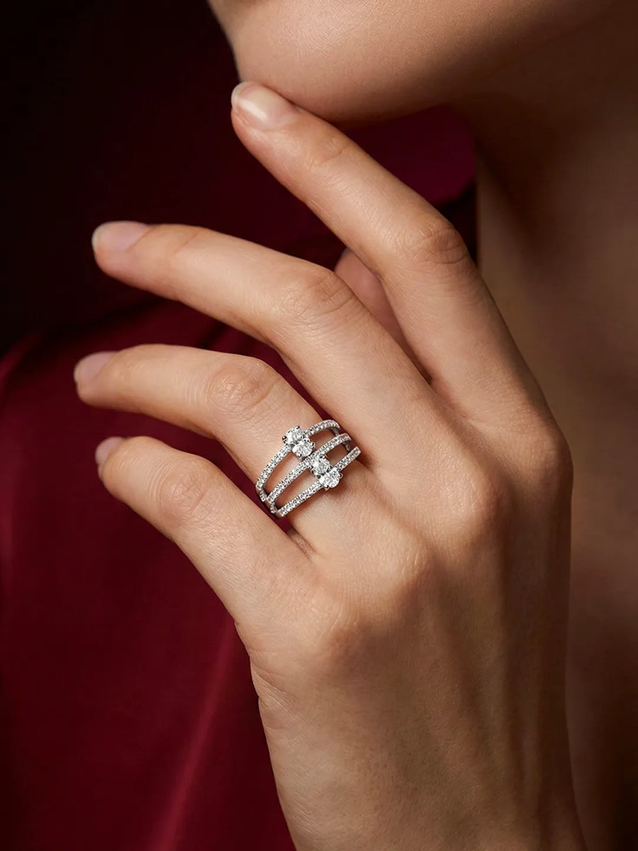 Peora Silver 925 Silver Oval Double Ring