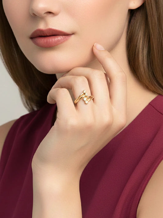 Graceful Gold-Plated 925 CZ Curve Ring