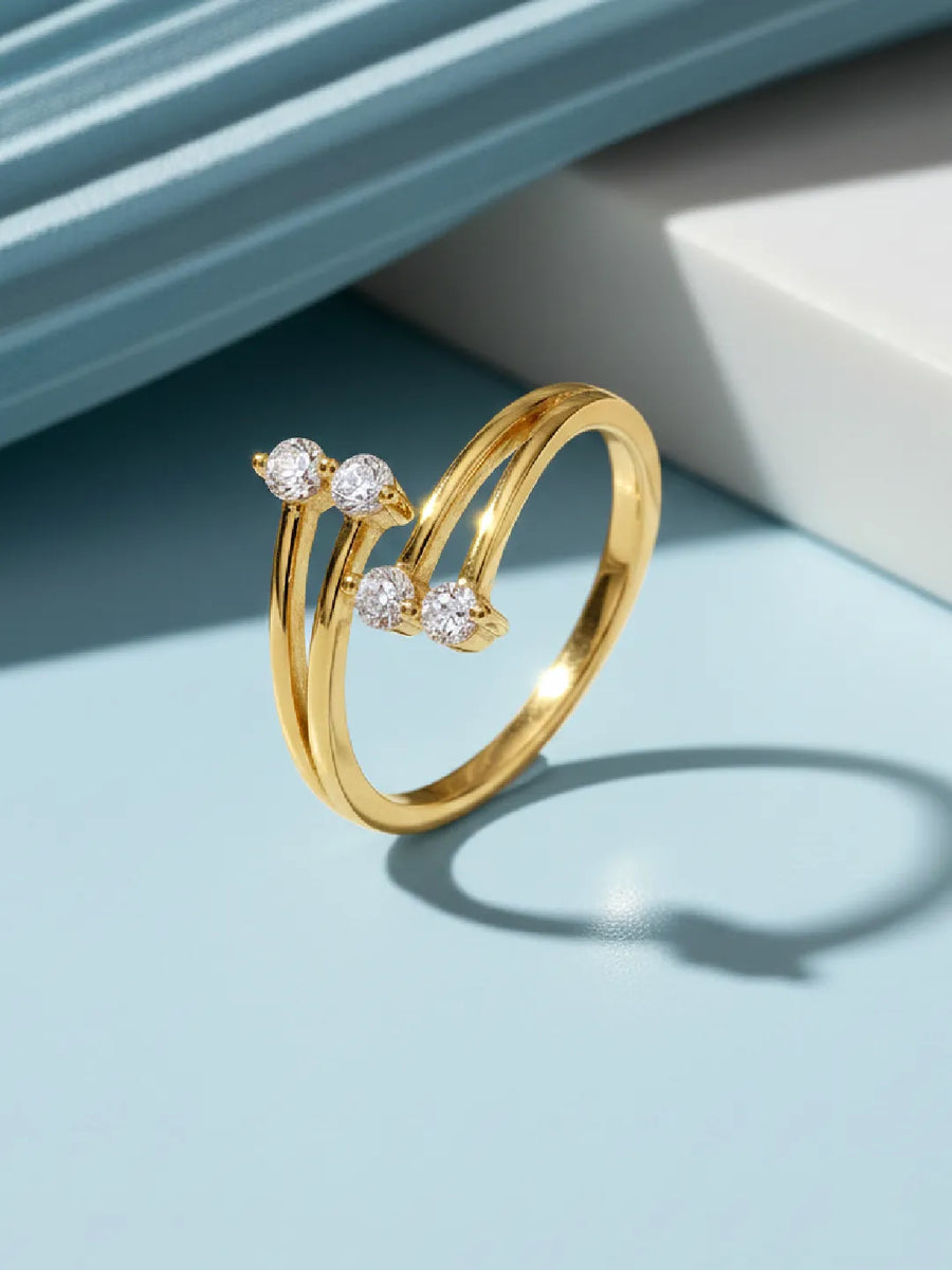 Graceful Gold-Plated 925 CZ Curve Ring