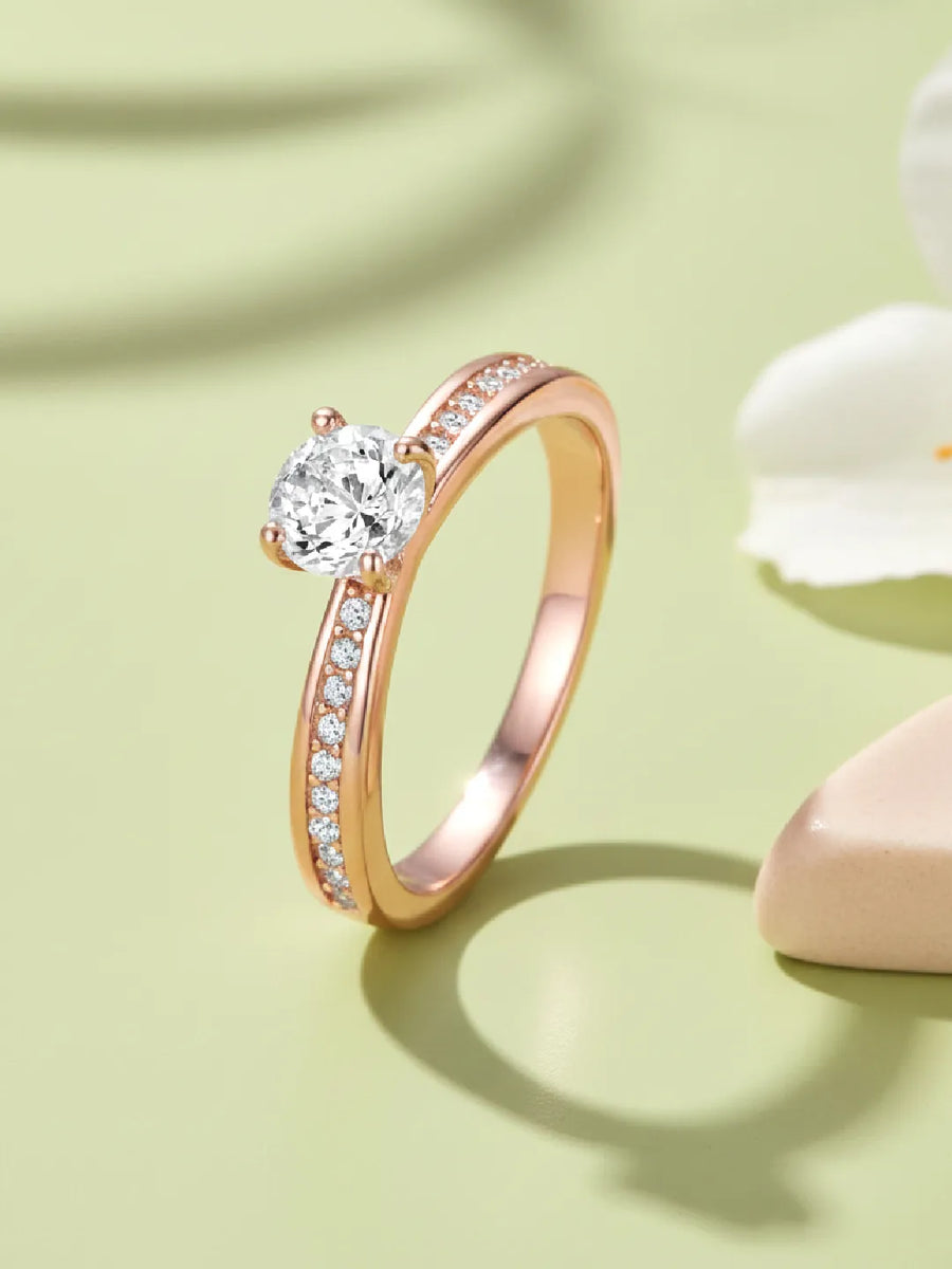 925 Silver CZ Classic Solitaire Ring - Rose Gold