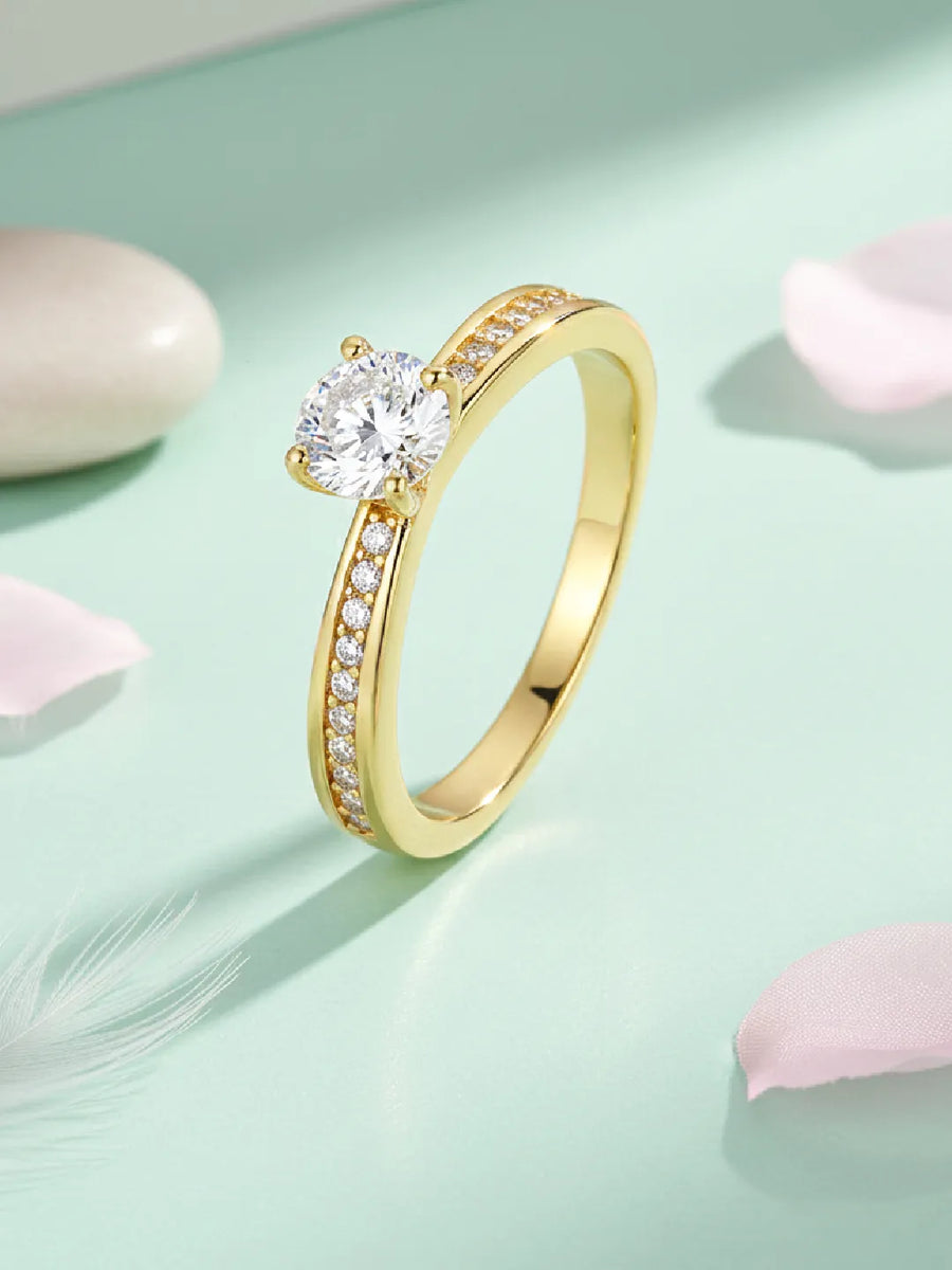 925 Silver CZ Classic Solitaire Ring - Gold