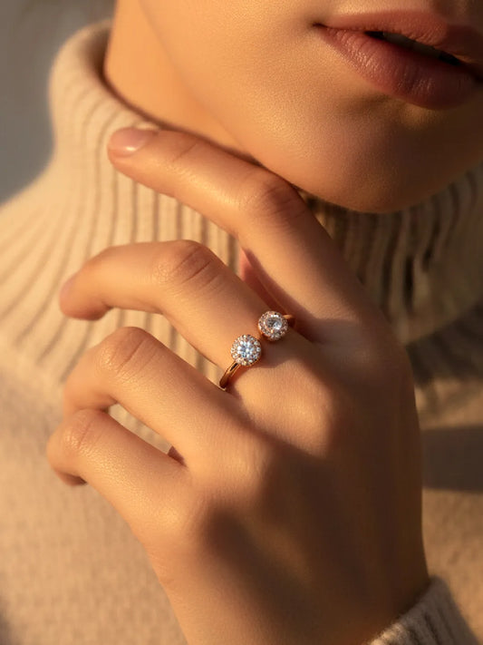 Elegant Rose Gold 925 CZ Twin Halo Ring