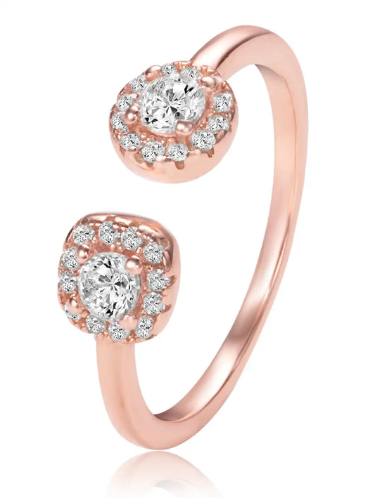Elegant Rose Gold 925 CZ Twin Halo Ring