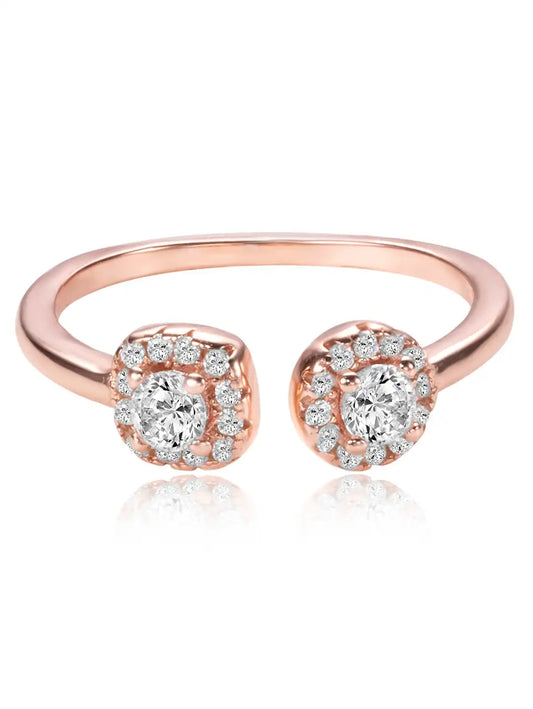 Elegant Rose Gold 925 CZ Twin Halo Ring