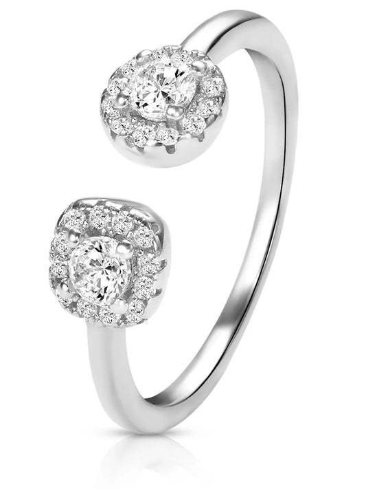 Elegant Silver-Plated 925 CZ Twin Halo Ring