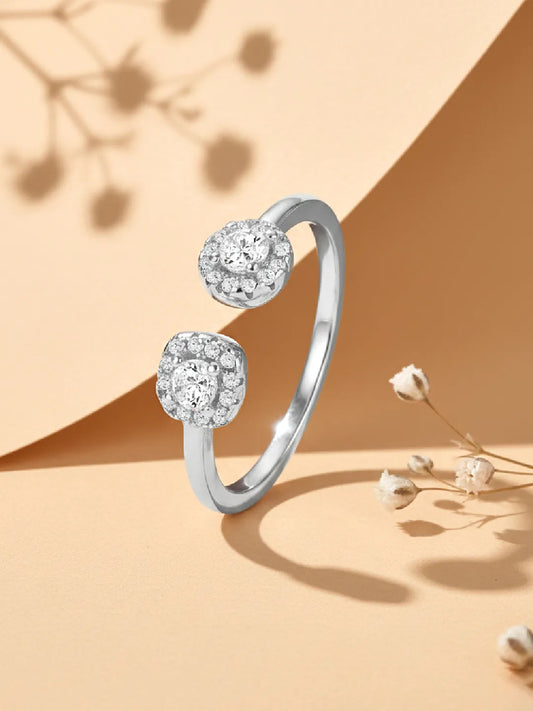 Elegant Silver-Plated 925 CZ Twin Halo Ring