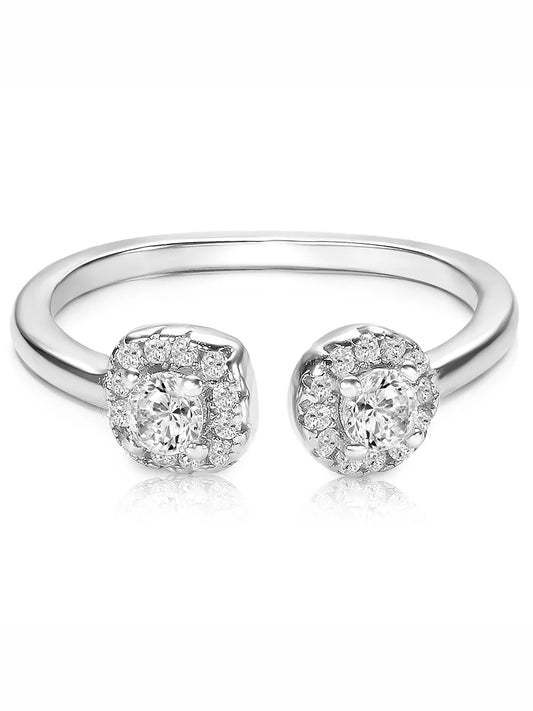 Elegant Silver-Plated 925 CZ Twin Halo Ring